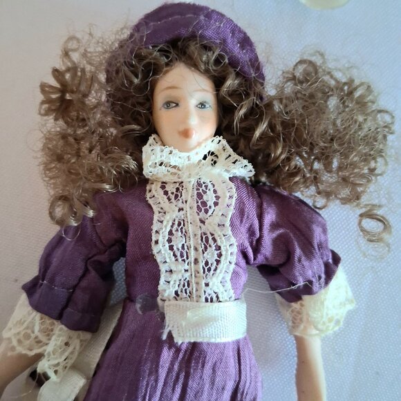 Lot of 5 Purple Ornaments, Including Ceramic Doll - Picture 4 of 10